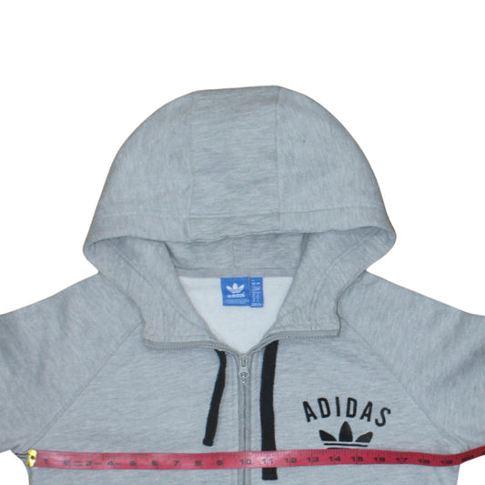 Adidas Women Grey Full Zip Hoodie Size 12 Classic Hooded Sweatshirt