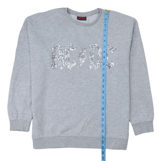 AC/DC Womens Grey Sequin Logo Pullover Sweatshirt Size L