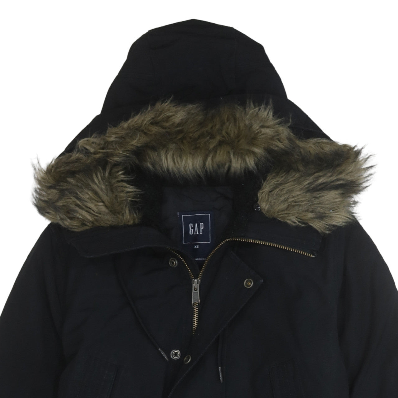 GAP Mens Black XS Hooded Faux Fur Trim Parka Winter Coat
