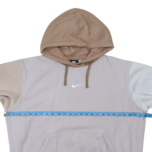 Nike Womens Beige Colourblock Pullover Hoodie L Cotton Blend