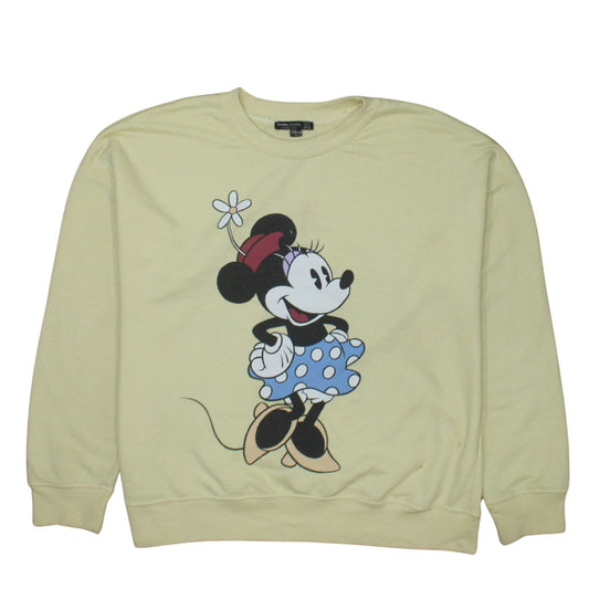 Front view of Bershka Women Yellow Disney Minnie Mouse Pullover Sweatshirt S