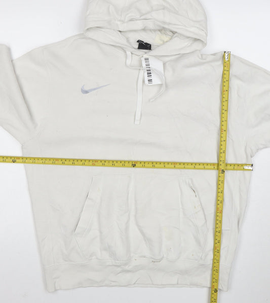 Nike Women White M Pullover Hoodie Cotton Blend Casual