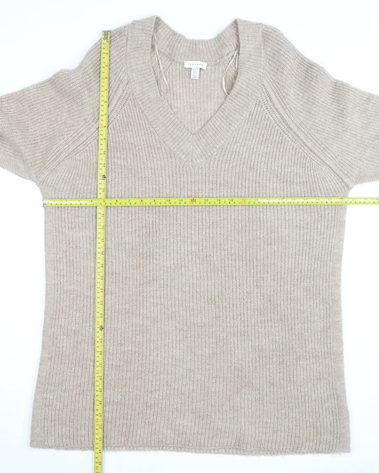 Topshop Women Beige Petite L V-Neck Chunky-Knit Jumper