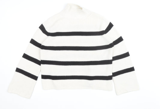 Banana Republic Women’s White Black Striped Merino Wool Mock Neck Jumper M