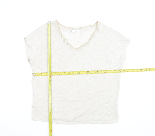 MNG Women's Beige V-Neck Short Sleeve Basic T-Shirt Size 8