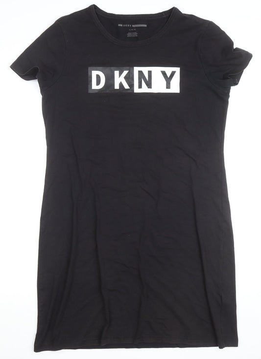 DKNY Women Black Large Short Sleeve Crew Neck Cotton T-Shirt