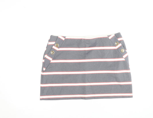 Oasis Women Grey Striped Button Stretch Short Skirt L