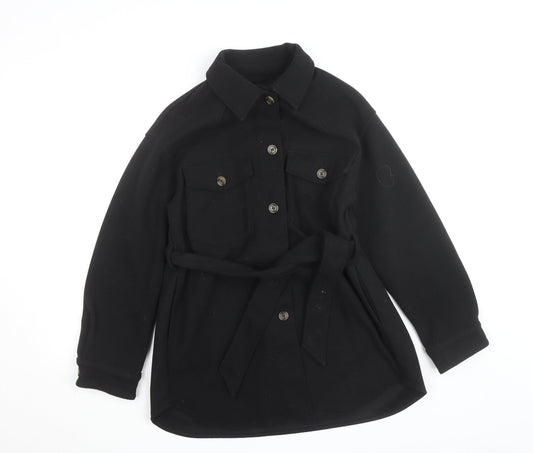 Zara Women Black Belted Wool Blend Jacket Size S