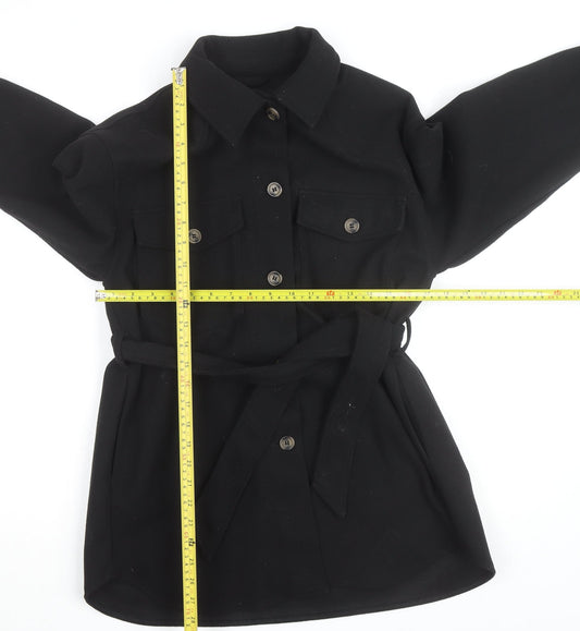Zara Women Black Belted Wool Blend Jacket Size S