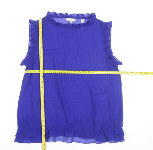 Ted Baker Women's Blue Ruffle Chiffon Sleeveless Blouse Size 14