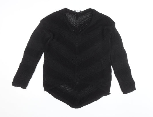 Miss Selfridge Women Black Knit Long Sleeve Cropped V-Neck Top Size 8