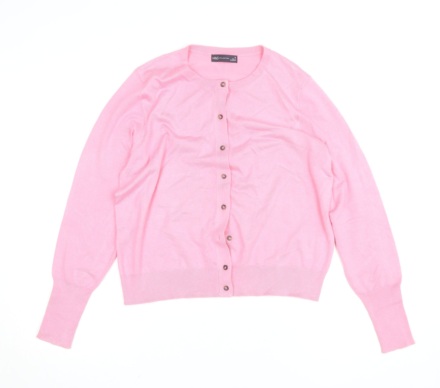 Marks and Spencer Womens Pink Crew Neck Long Sleeve Cardigan Size 16