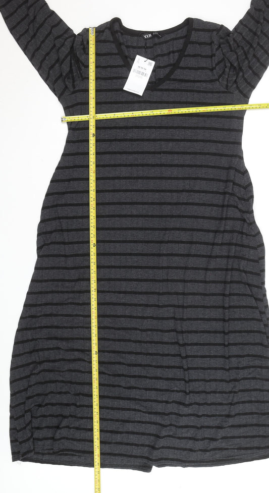 Yours Clothing Women’s Grey Striped A-Line Knee Length Dress Size 22-24