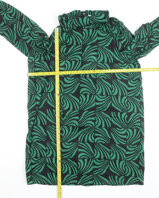 Zara Women Green Geometric High Neck Tunic Blouse Size L
