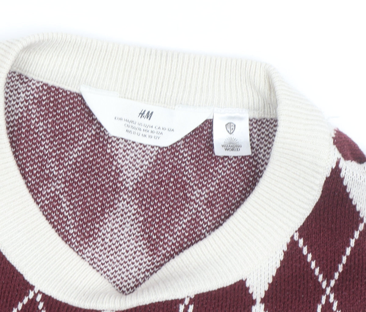 Additional view of H&M Teens Red Argyle Harry Potter Knit Jumper, size 10, Crew Neck
