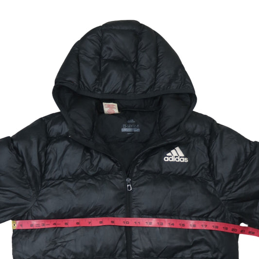 Adidas Boys Black Hooded Puffer Jacket 13-14 Years Winter Zip Coat