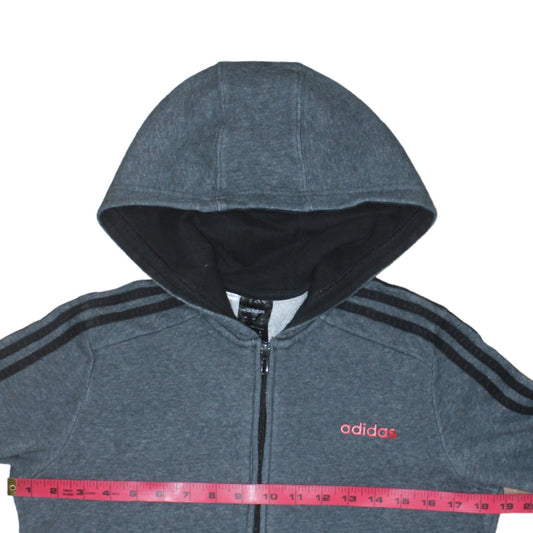 Adidas Boys Grey Black Full Zip Hoodie Size 152cm Cotton Blend Sportswear