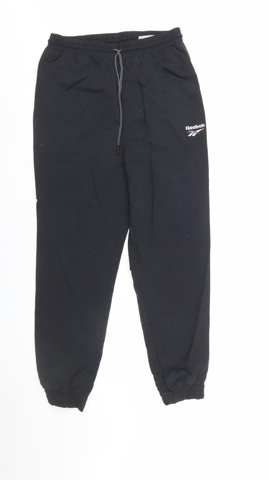 Additional front view of Reebok Classic unisex black nylon joggers s elastic waist tapered fit