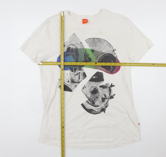 Hugo Boss Men's White Graphic Print Cotton T-Shirt Size L