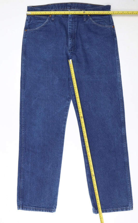 Wrangler Men's Blue Denim Straight Leg Jeans 35W 32L Regular Fit