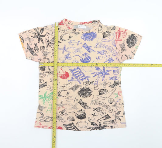 Bershka Men's Beige Beach Graphic Print T-Shirt Size S