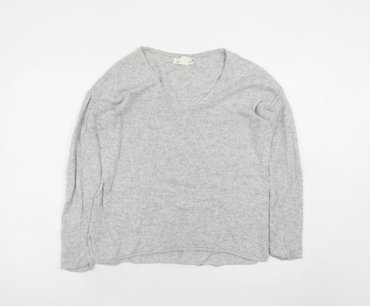L.O.G.G. Women Grey V-Neck Long Sleeve Knit Pullover Jumper Size 8