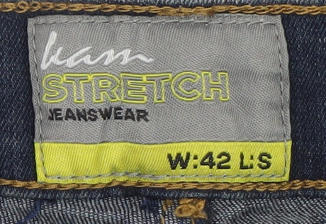 Kam Jeans Men's Blue 42L Straight Fit Stretch Denim Jeans