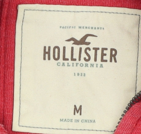 Hollister Women's Red Full Zip Hoodie Medium Cotton Blend Logo