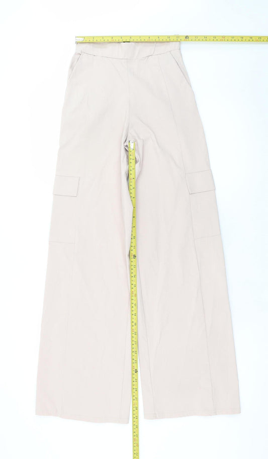 Boohoo Womens Beige Cargo Wide-Leg Trousers Size 6