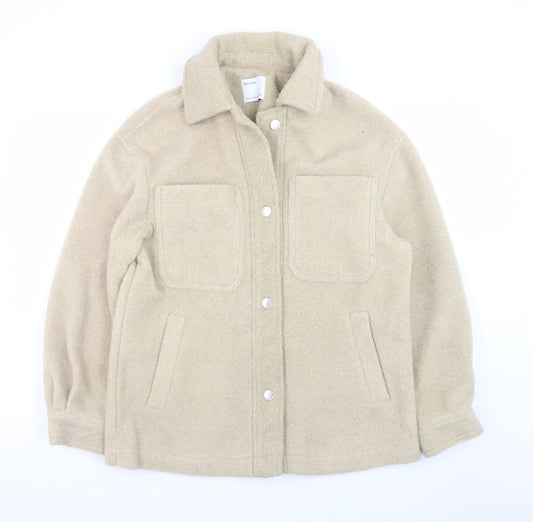 Bershka Women Beige Polyester Basic Jacket Size 8 Collared Lined