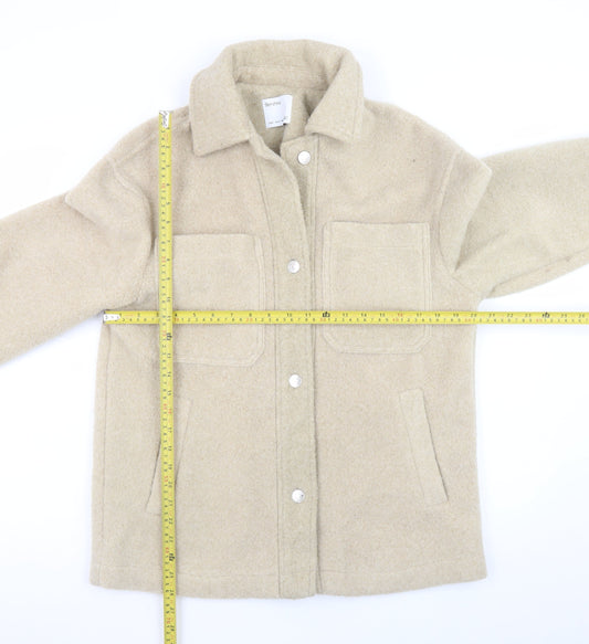 Bershka Women Beige Polyester Basic Jacket Size 8 Collared Lined
