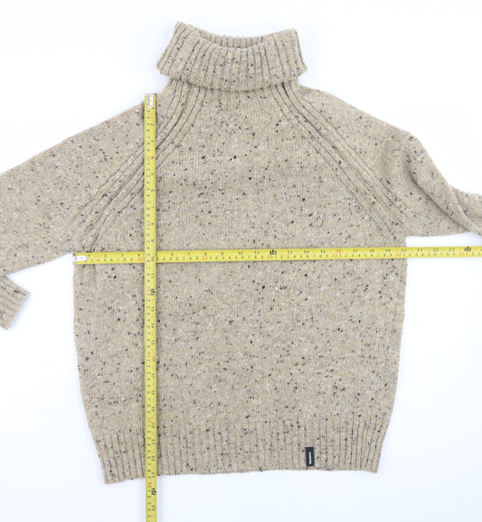 Finisterre Men's Beige Merino Wool Roll Neck Chunky Knit Jumper XL