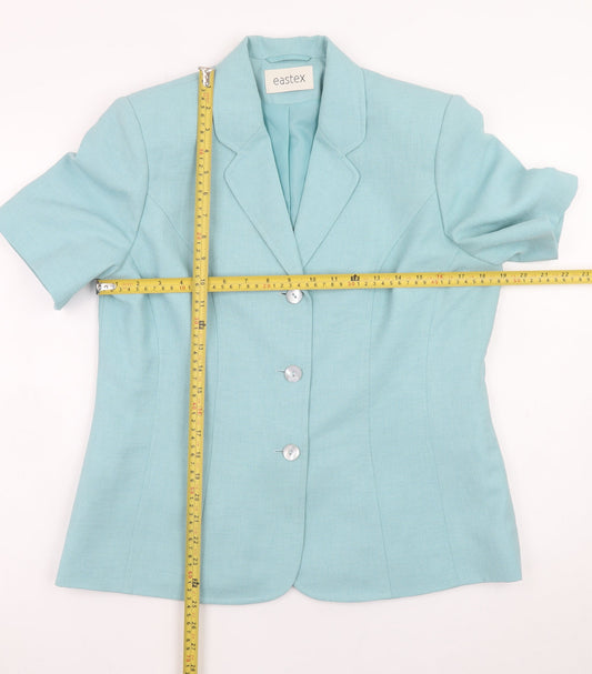 Eastex Women's Blue Short Sleeve Linen Blend Suit Jacket UK 12