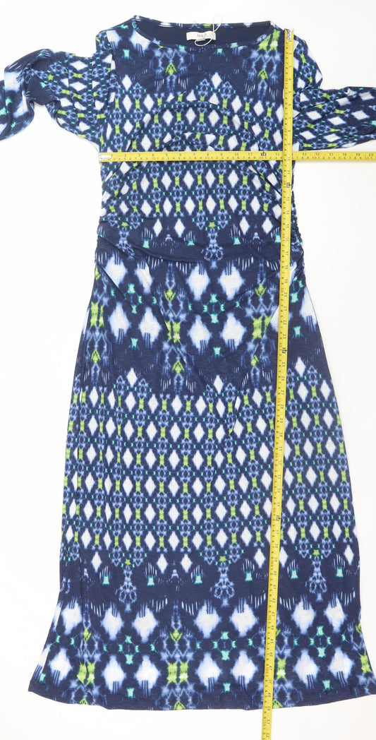 Marks and Spencer Women Blue Geometric Tall Size 14 Long Sleeve Shift Dress