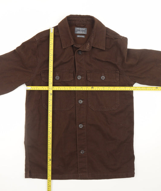 Primark Men Brown Cotton Regular Fit Button Jacket Size S