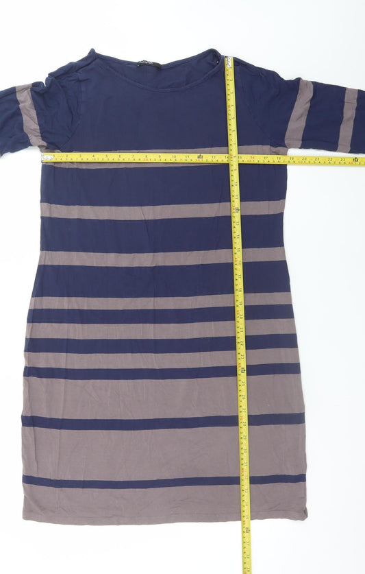 Marks and Spencer Women Blue Striped Shift Dress Size 16 3/4 Sleeve