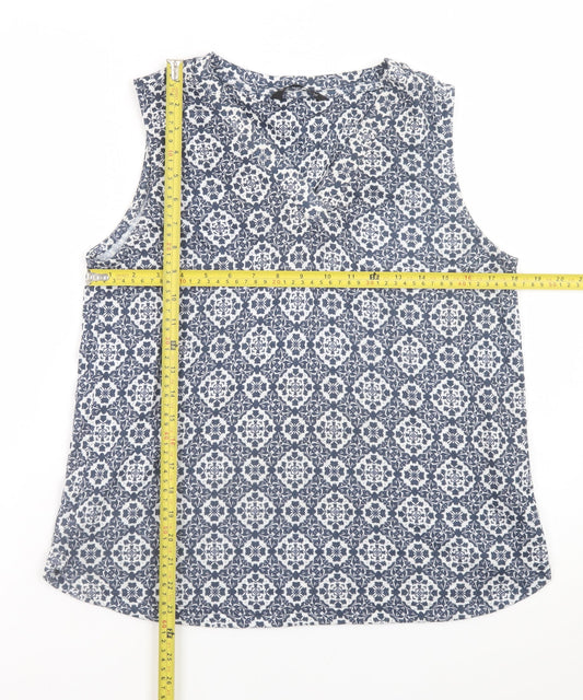 Dunnes Stores Women's Blue Geometric Sleeveless Blouse Size 14