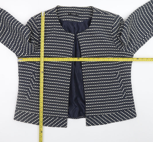 Dunnes Women Blue Geometric Pattern Mid-Length Open Jacket Size 20
