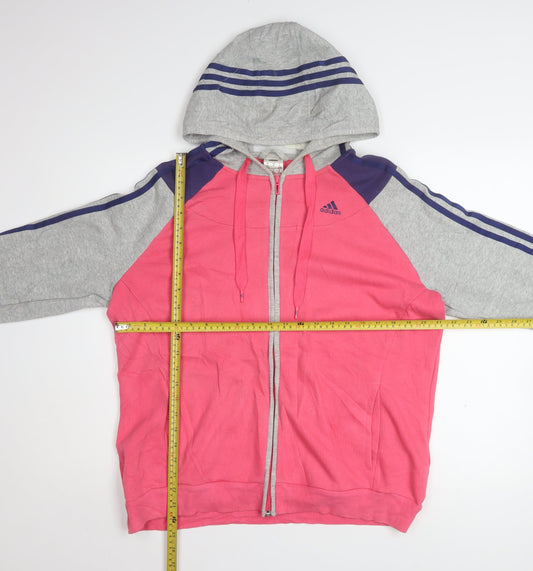 Adidas Womens Pink Grey Full Zip Hoodie XL Cotton Blend