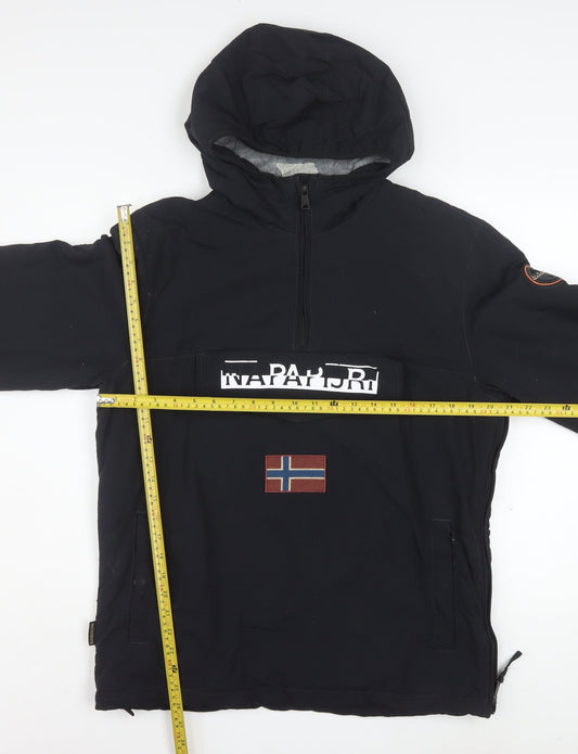 Napapijri Men's Black Hooded Anorak Jacket Size S Waterproof Windproof