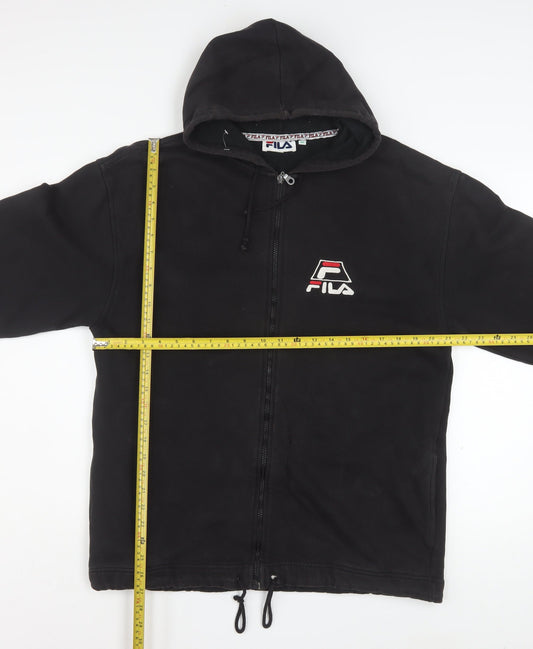 FILA Men's Black Full Zip Hoodie Size M Logo Fleece Sweatshirt