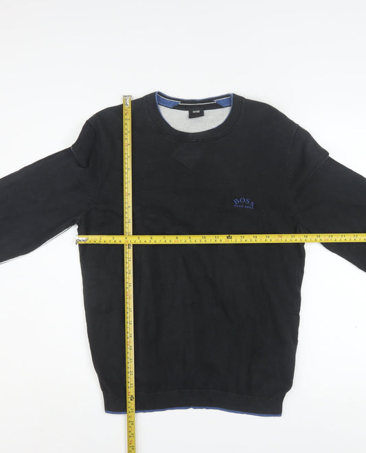 Hugo Boss Men's Black Cotton Crew Neck Pullover Jumper Size S