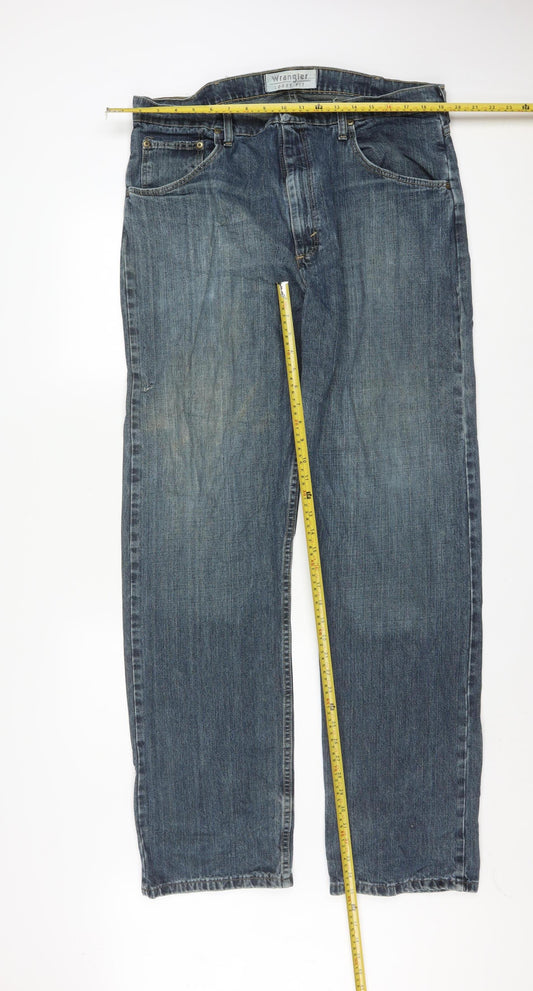 Wrangler Men's Blue Straight Fit Denim Jeans 36W 34L Relaxed Style