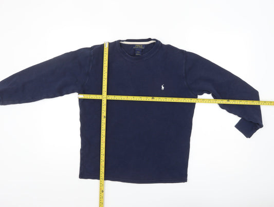Ralph Lauren Women's Blue Cotton Long Sleeve Crew Neck T-Shirt Size S