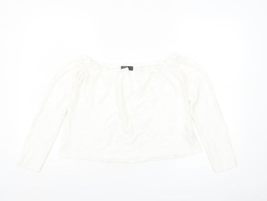 Bershka Women White Off Shoulder Long Sleeve Blouse Size 12