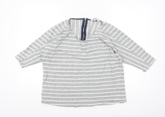 Crew Clothing Co. Womens Grey Striped 3/4 Sleeve Cotton Top Size 12