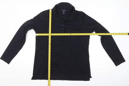 Lands' End Women's Black Cotton Long Sleeve Polo Shirt M