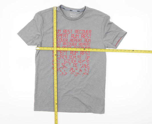 Marks and Spencer Mens Grey Sports Graphic T-Shirt Size S Regular Fit