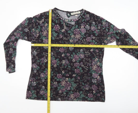 Paco Boutique Women’s Multicoloured Floral Beaded Long Sleeve Blouse Size 14