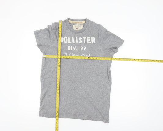 Hollister Men Grey Crew Neck Graphic T-Shirt Size M Cotton Casual
